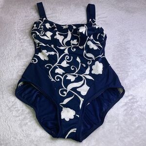 MAXINE OF HOLLYWOOD 10 Blue/ Gold Vacation One Piece Swimsuit